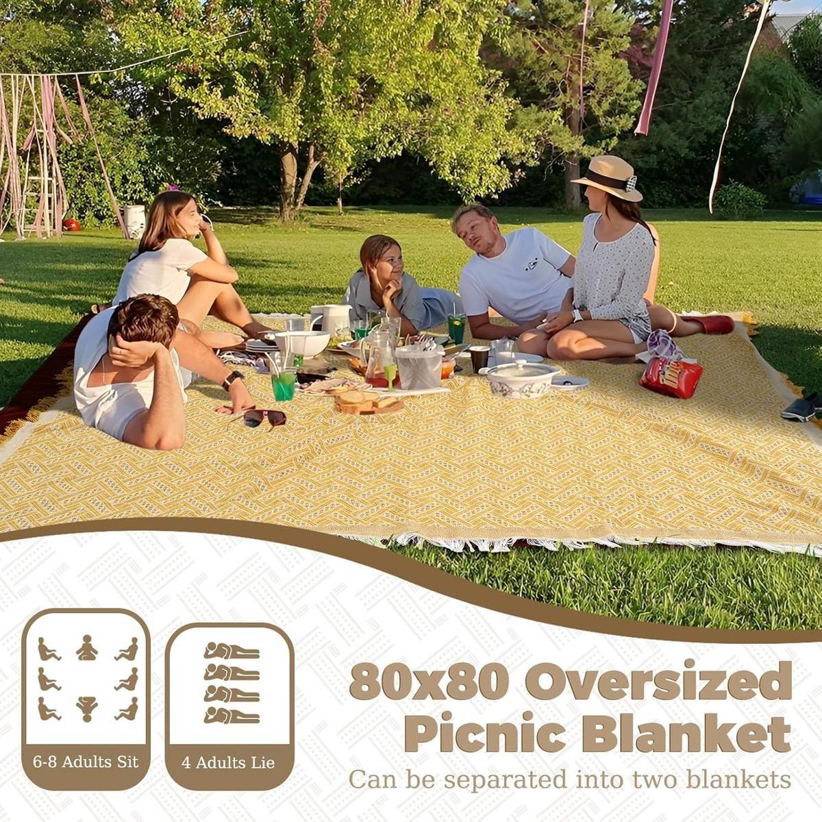 Genovega 2-in-1 Boho Picnic Blanket and Rug, Waterproof, view 2