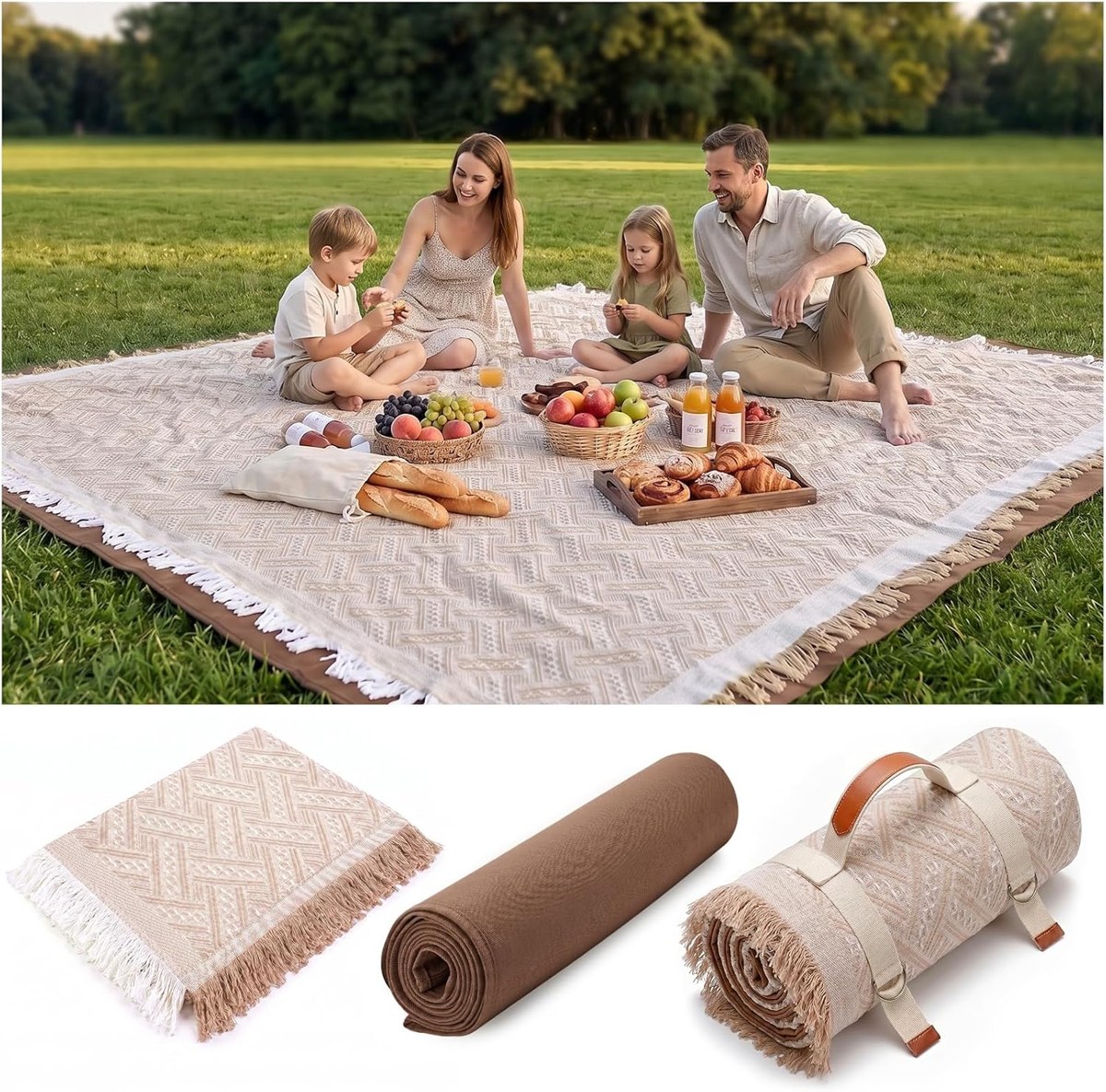 Genovega 2-in-1 Boho Picnic Blanket and Rug, Waterproof