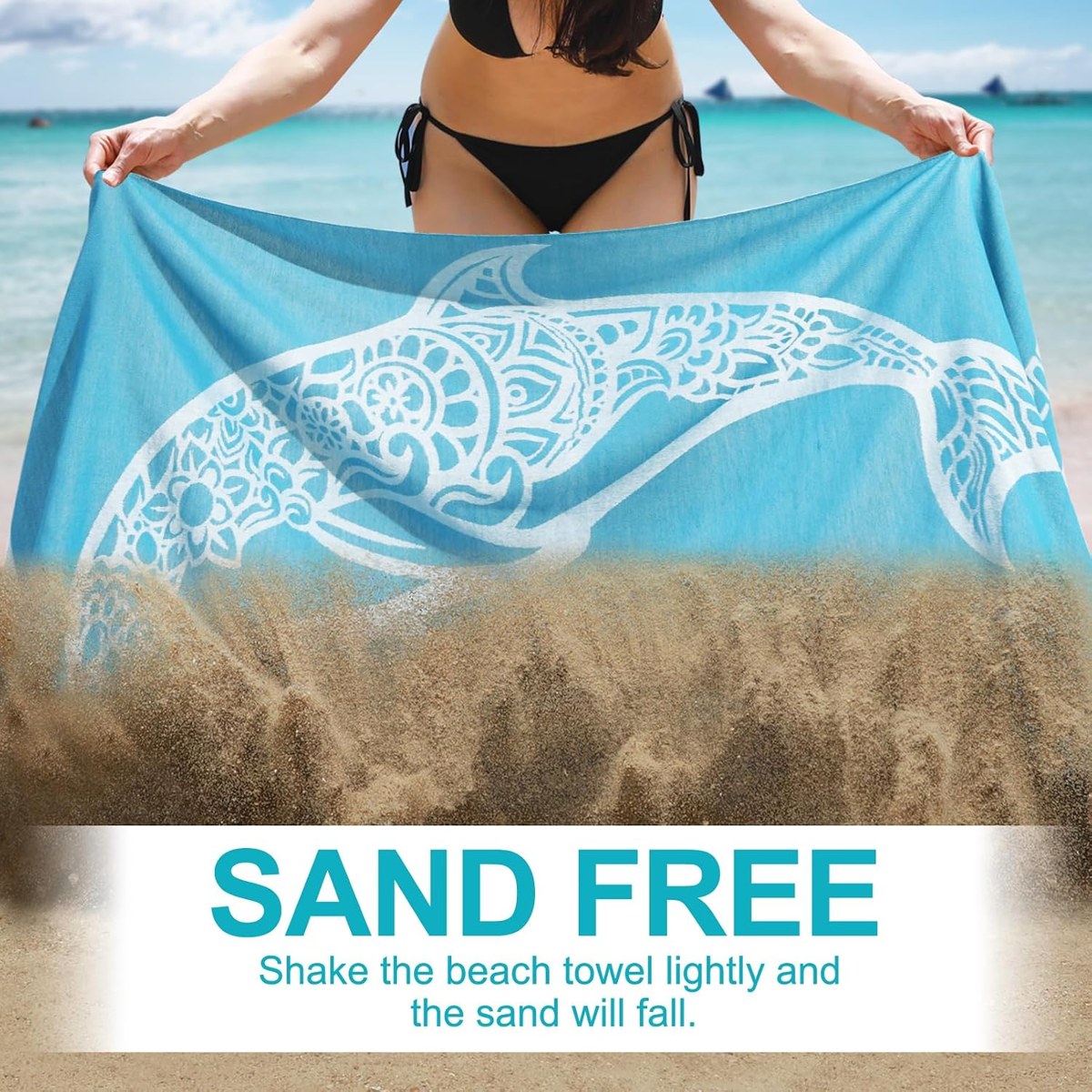 Genovega Cotton Turkish Beach Towel, Blue Dolphin, view 3