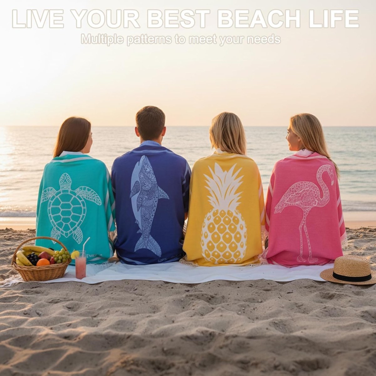 Genovega Cotton Turkish Beach Towels 2-Pack, Printed, view 5