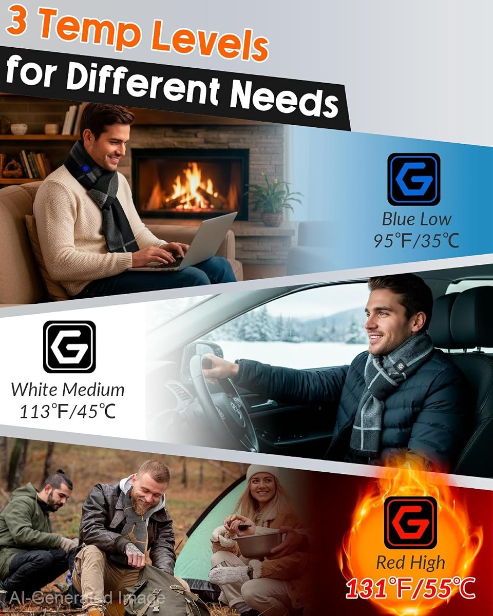 Genovega Graphene Heated Scarf with Battery Pack, Women and Men, view 4