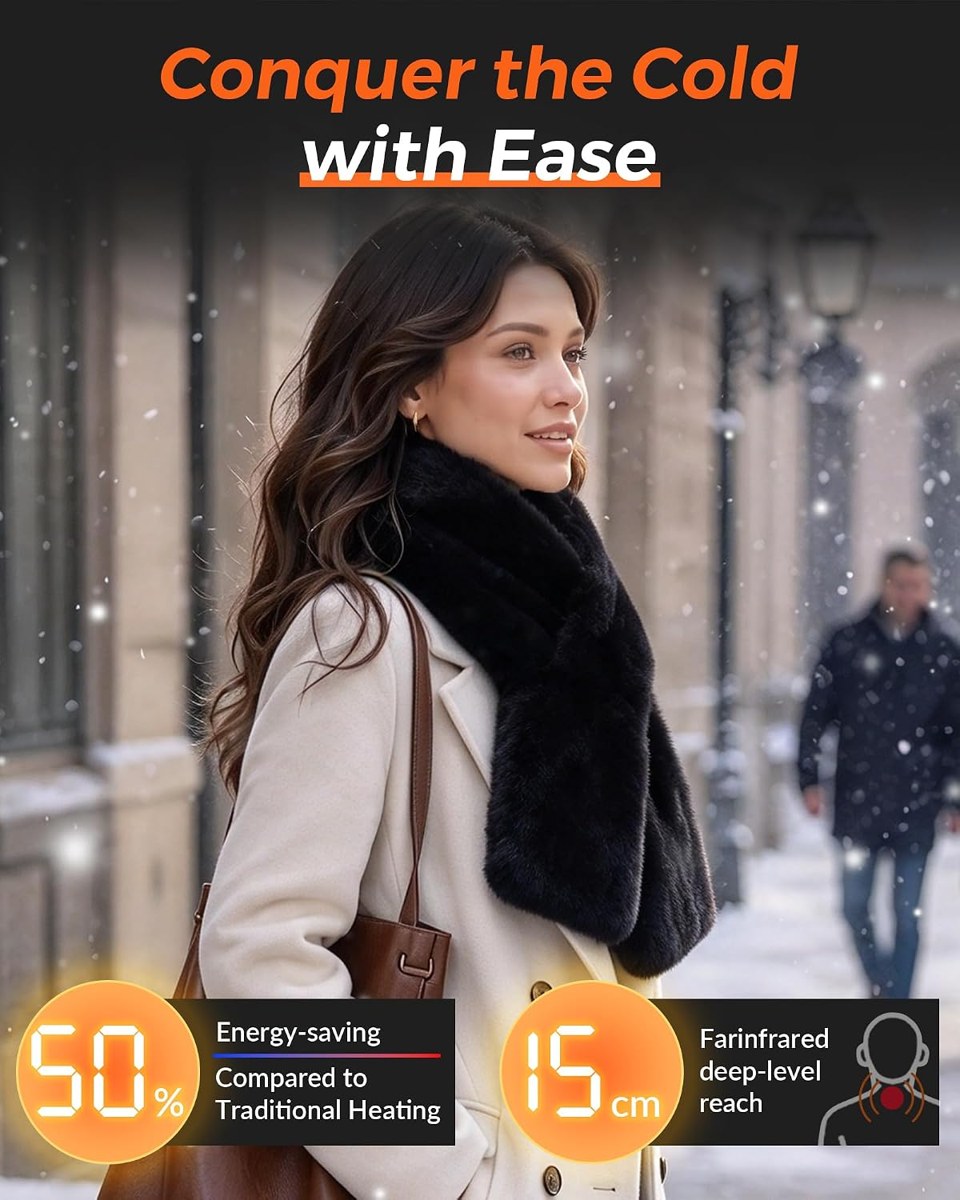 Genovega Heated Faux Fur Scarf for Women with Power Bank, view 2