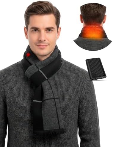Heated Plaid Scarf Shawl, 6000mAh, Grey, Dark Grey and Black