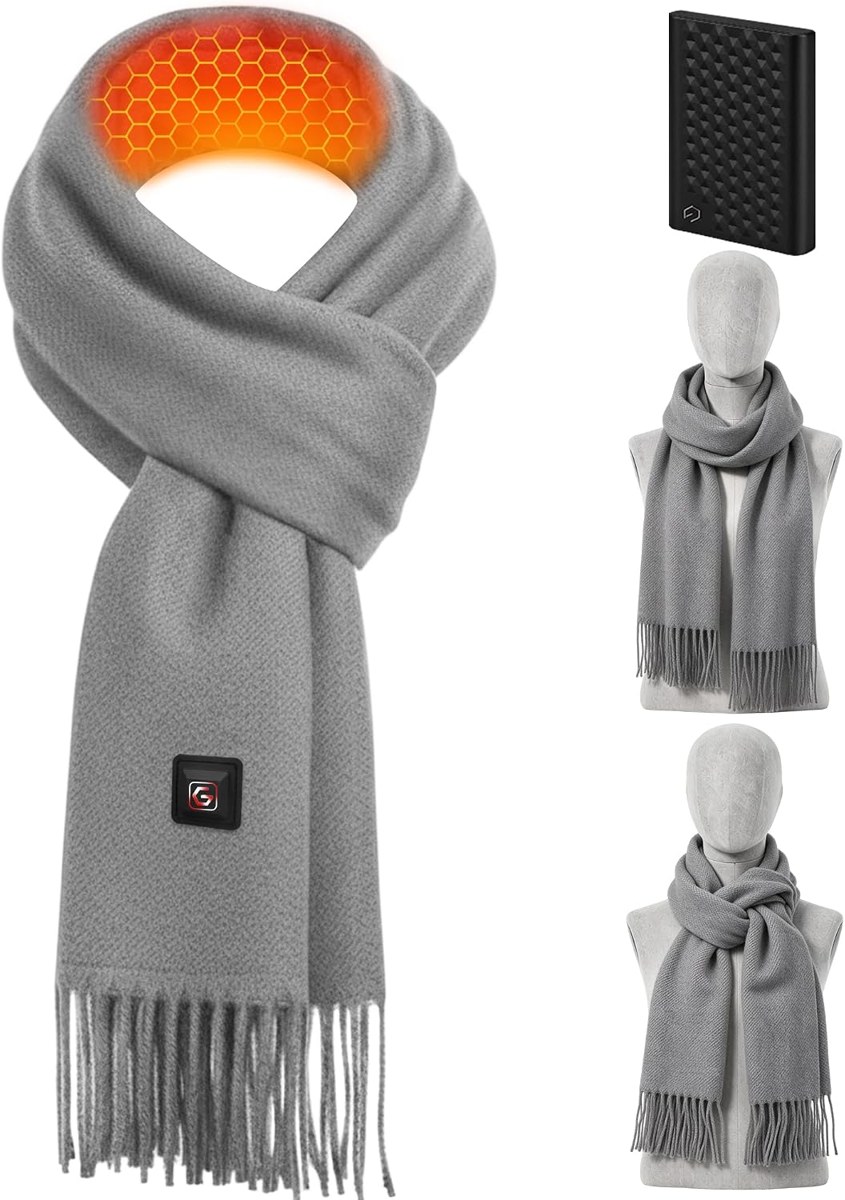 Genovega Heated Scarf with Tassels and Power Bank, Women and Men