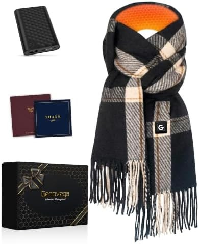 Heated Scarf Neck Warmer with Power Bank, Women and Men, Black Plaid