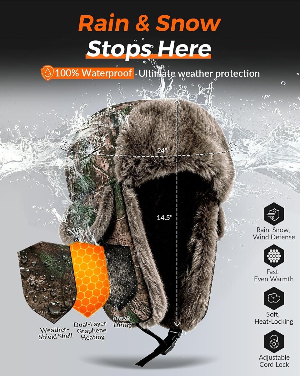 Genovega Heated Trapper Hat with Ear Flaps, view 5