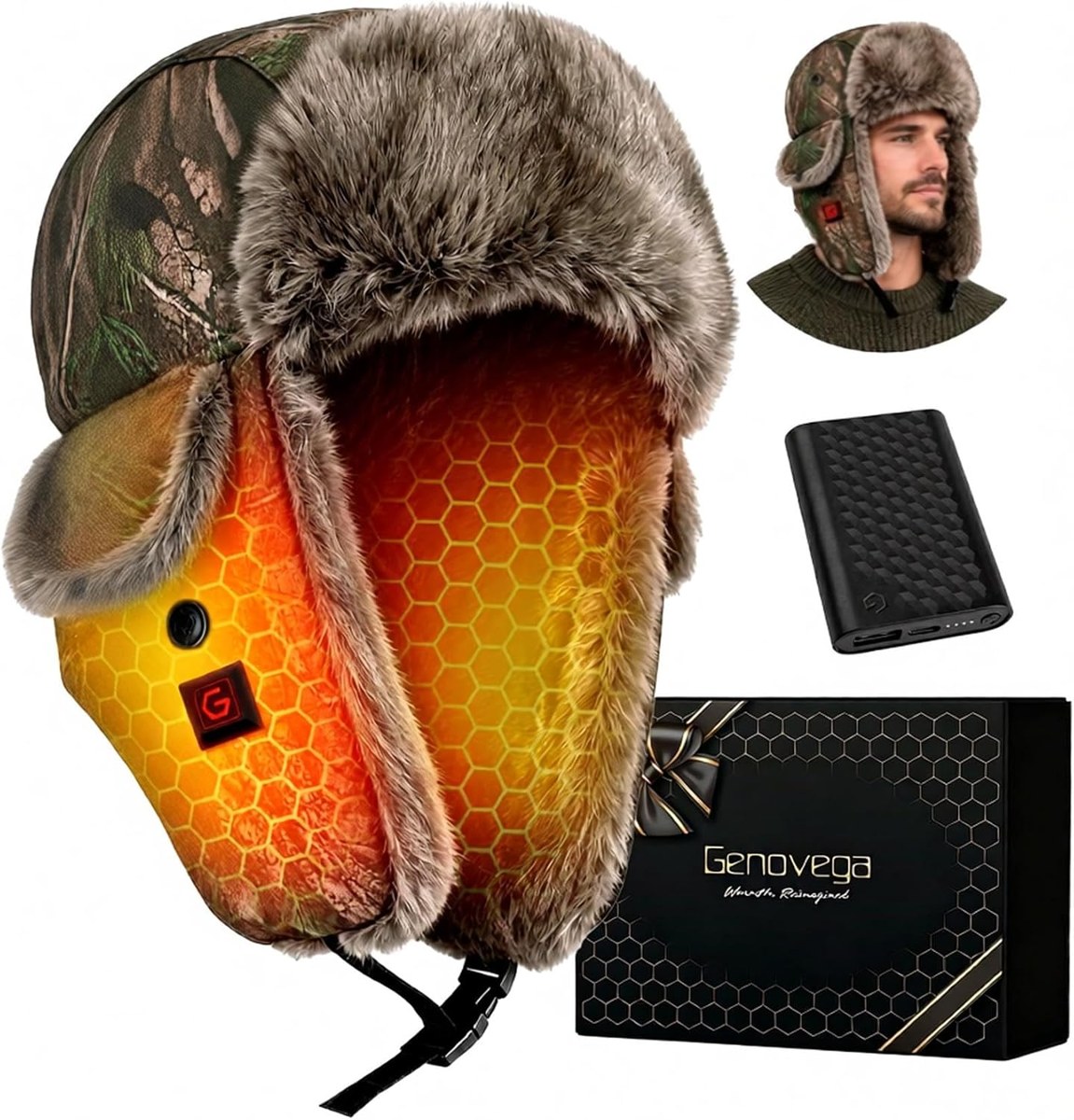 Genovega Heated Trapper Hat with Ear Flaps