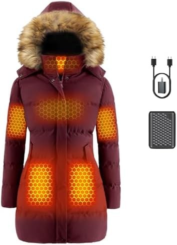 Long Heated Puffy Coat for Women, Battery Included, Option 2