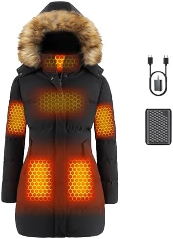 Long Heated Puffy Coat for Women, Battery Included, Option 3