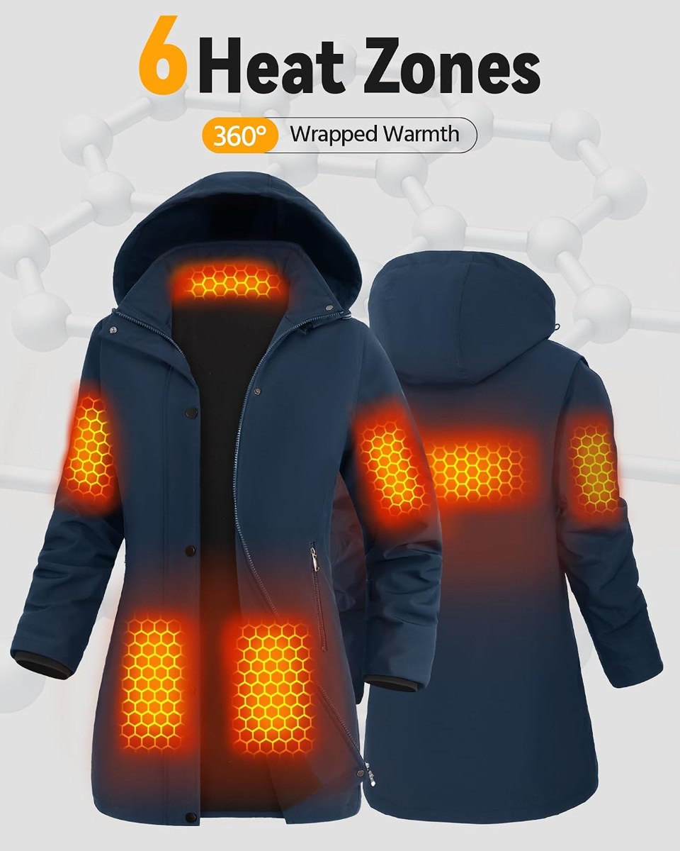 Genovega Long Waterproof Heated Jacket for Women with Hood, view 4