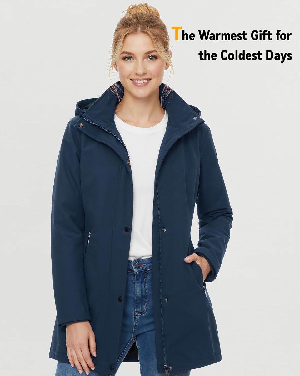 Genovega Long Waterproof Heated Jacket for Women with Hood, view 5