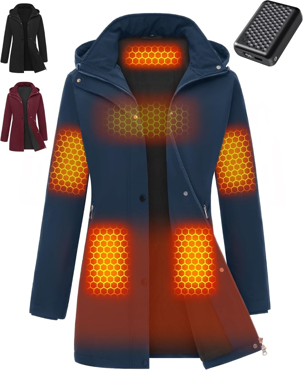 Genovega Long Waterproof Heated Jacket for Women with Hood