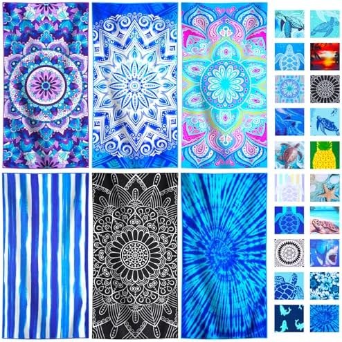 Microfiber Beach Towels 6-Pack, Double-Sided Prints, Option 1