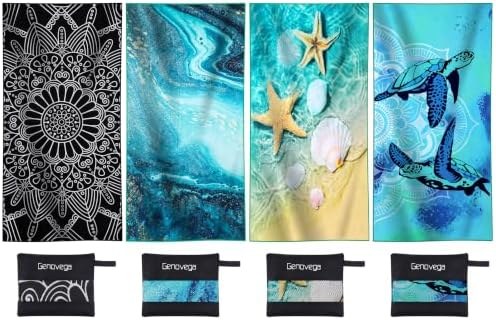 Microfiber Beach Towels 2-Pack, Sandproof, Black Mandala Glaxy Turtle Coast