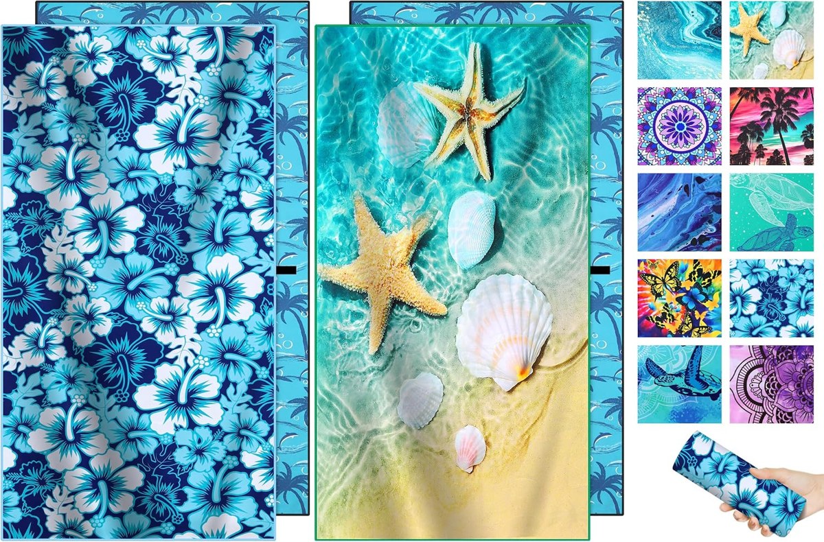 Genovega Microfiber Beach Towels 2-Pack, Sandproof