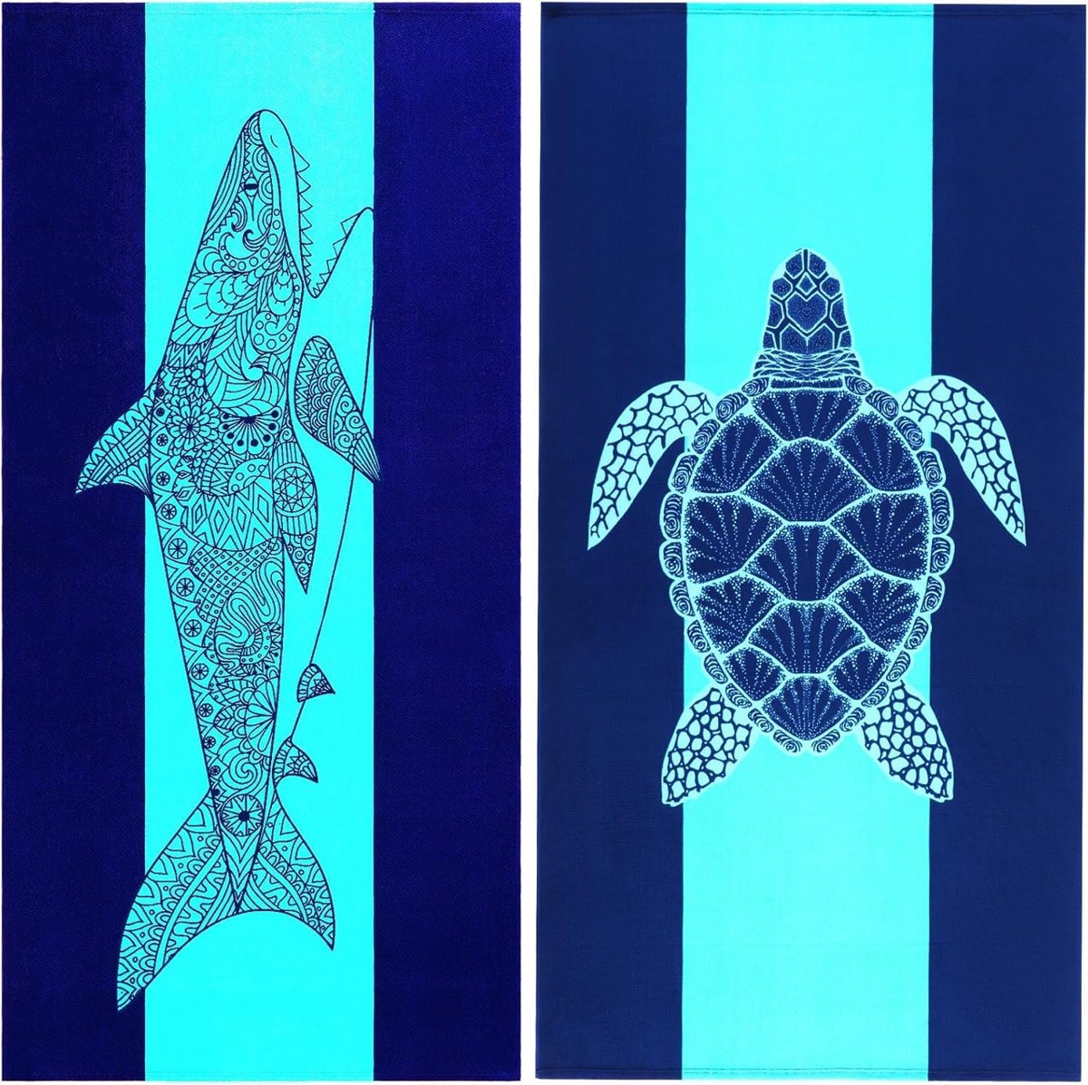 Genovega Oversized Beach Towels 2-Pack, Shark and Turtle