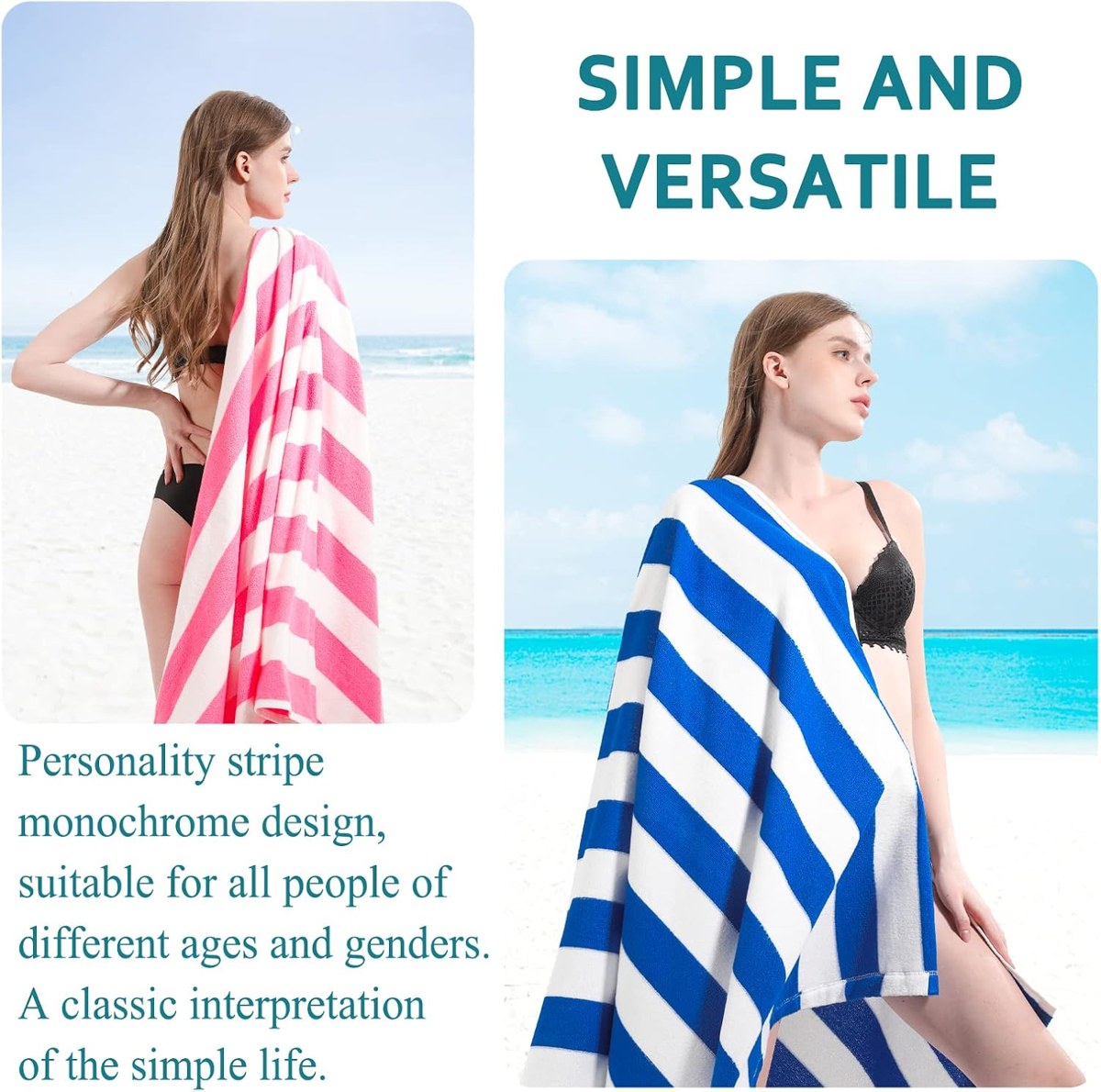 Genovega Oversized Striped Beach and Bath Towels 4-Pack, view 3