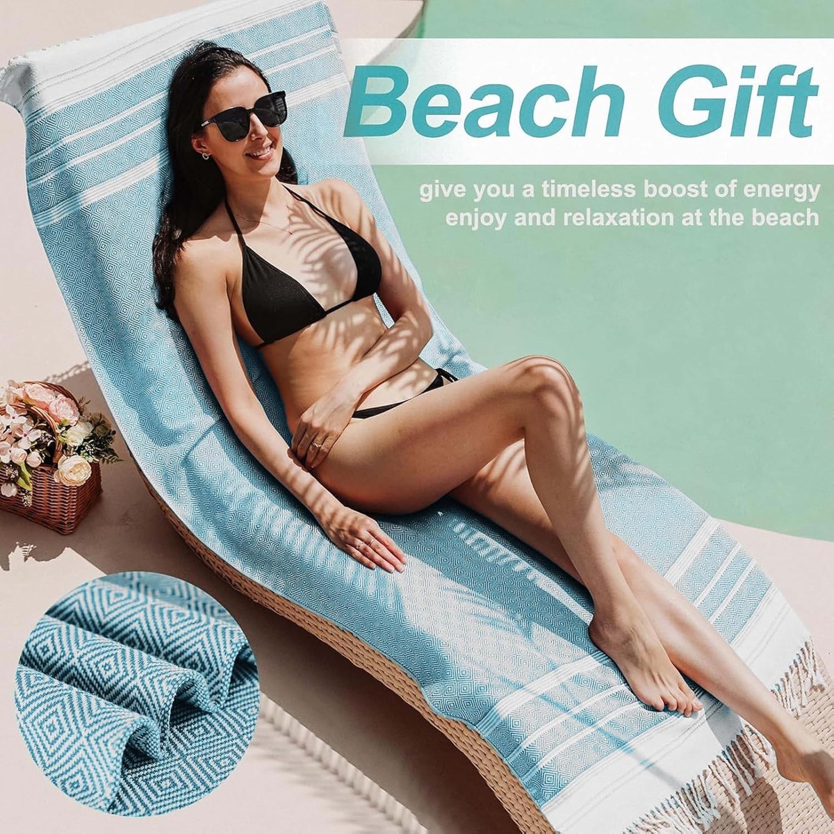 Genovega Oversized Turkish Beach Towel, 74 x 38, view 2