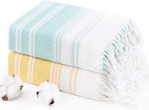 Oversized Turkish Beach Towel, 74 x 38, Thinner Orange Aqua Diamond Set