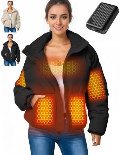 Short Heated Puffer Jacket for Women, 12V 18400mAh, Option 8