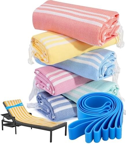 Sand-Free Turkish Beach Towel Set, Six Set Aqua Blue Coral Turquoise Lilac Yellow