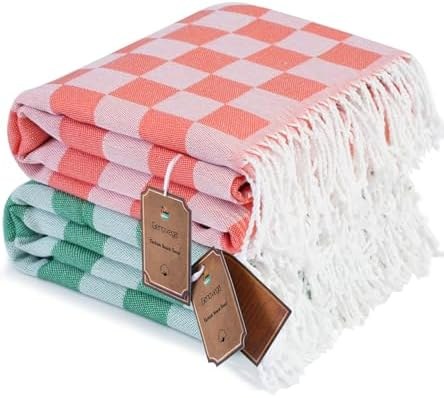 Turkish Beach Towels 2-Pack, Sand Free, 2 Pack Green Coral