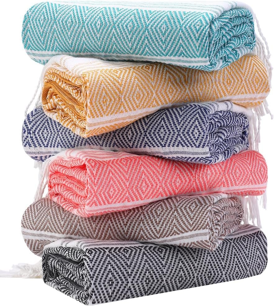 Genovega Turkish Beach Towels 6-Pack, 74 x 38 Inch