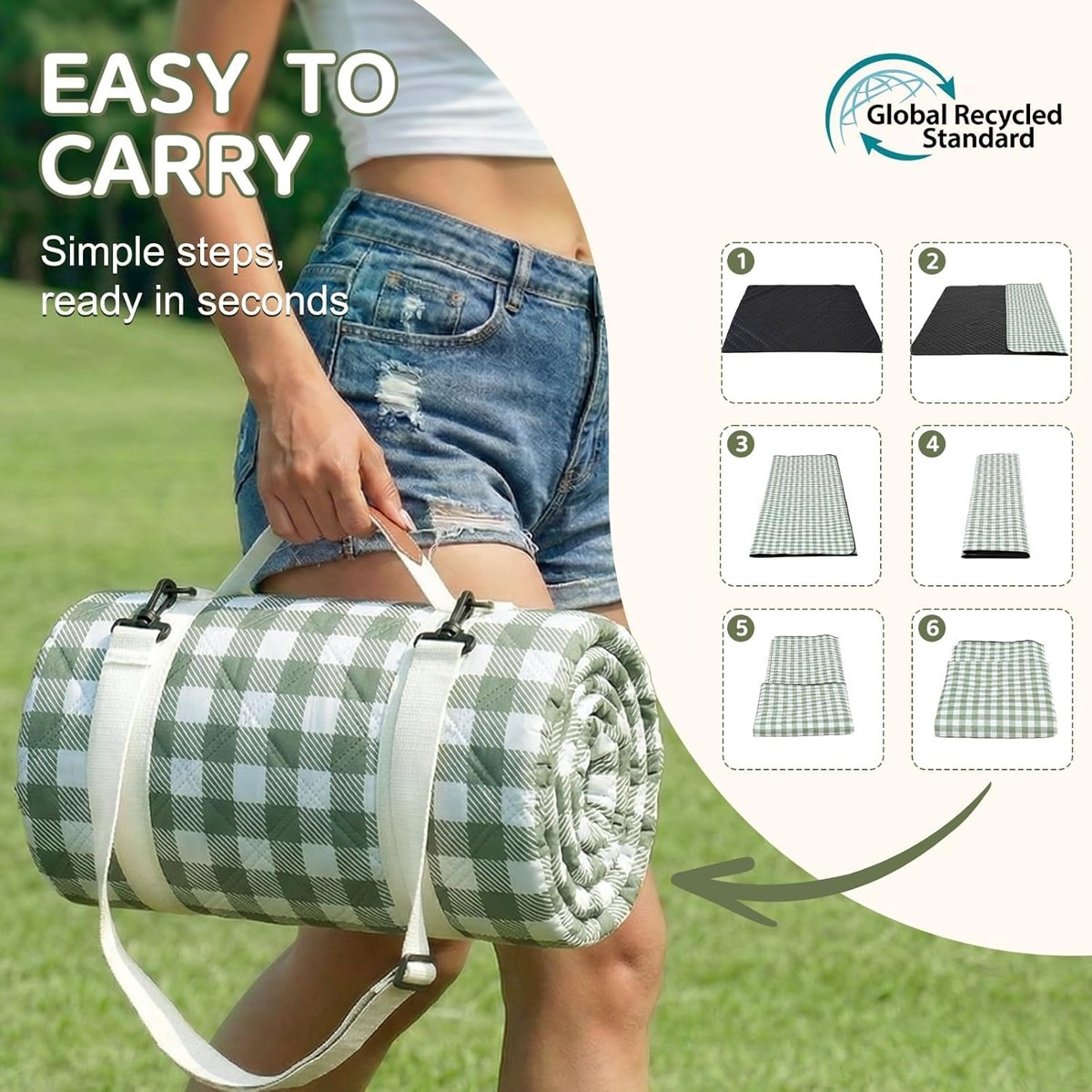 Genovega Waterproof Picnic Blanket 80 x 80, Foldable, view 5