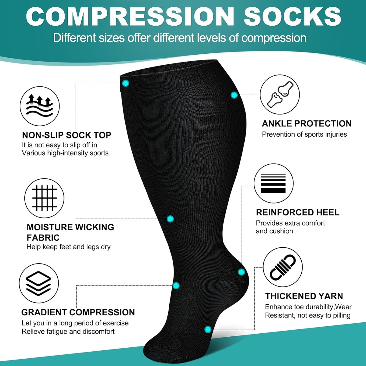 Genovega Wide Calf Compression Socks 3-Pack, view 4